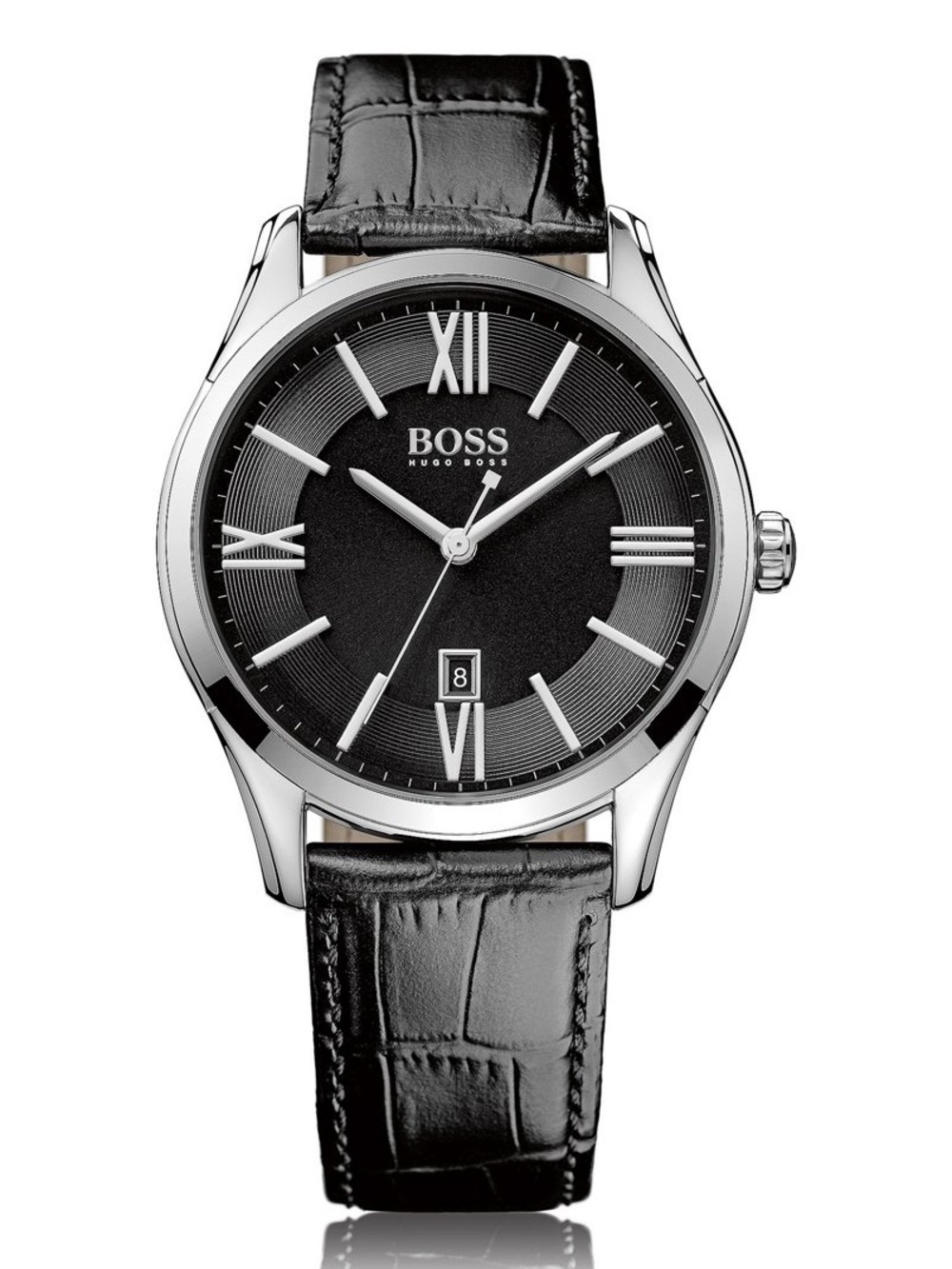 Hugo Boss Black Leather Croc Embossed Strap 3 Quartz Ambassador Men’s Watch